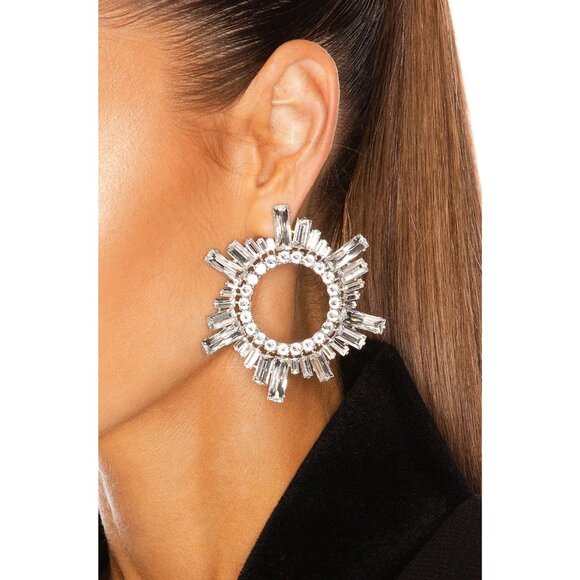 AMINA MUADDI Begum single Large Size Earring in Silver & White Crystal - Picture 1 of 11
